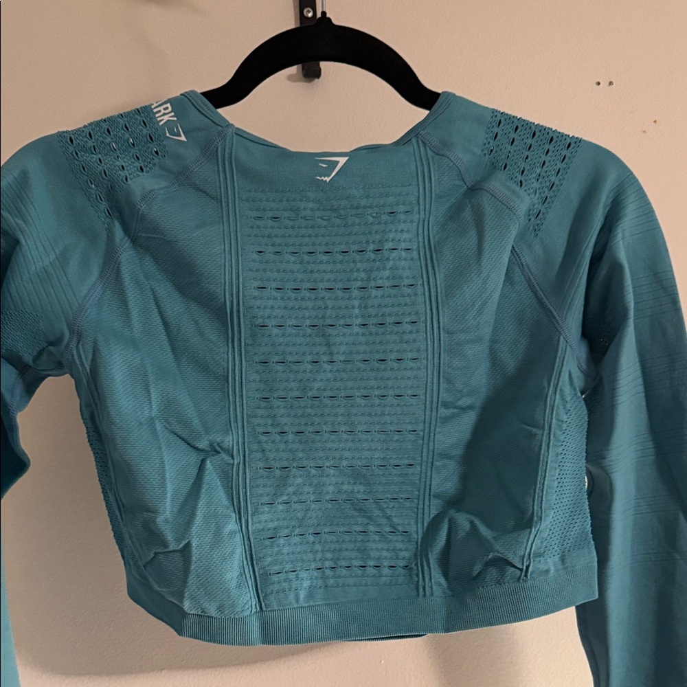 Gymshark Dusky Teal Flawless Knit Long Sleeve Crop Top Size Large NWT - Picture 7 of 7